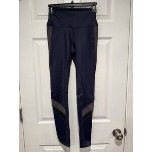 Alo Yoga Women's High Rise Ankle Leggings Pockets Colorblock Navy Gray XS